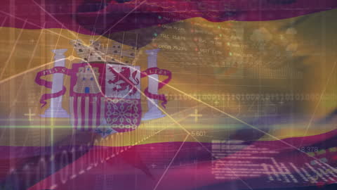 Digital Financial Data and Spain Flag Conceptually Merged