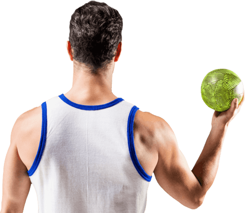 Rear View Male Athlete Holding Transparent Sports Ball