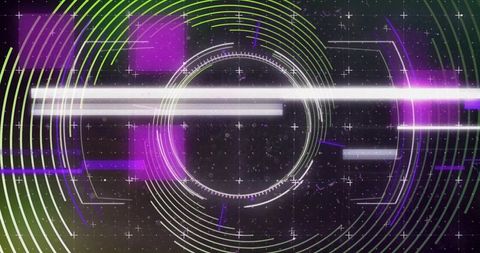 Futuristic HUD Scanning Interface with Neon Rings, Reticle, Holographic Data Elements