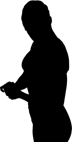 Strong woman silhouette flexing muscles on transparent background