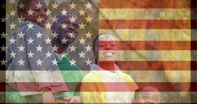 Happy African American Family with U.S. Flag Overlay Celebrating Together - Download Free Stock Images Pikwizard.com