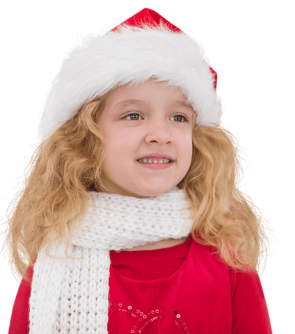 Happy Caucasian Child Wearing Santa Hat on Transparent Background