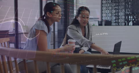 Female Coworkers Analyzing Financial Data in Modern Office