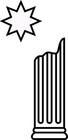 Transparent minimalist architecture icon with star and column