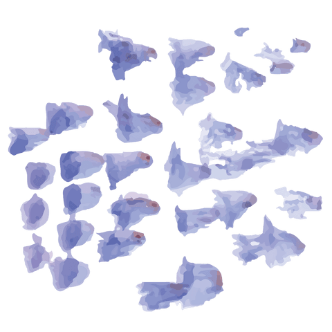 Abstract blue shapes on transparent background for creative design