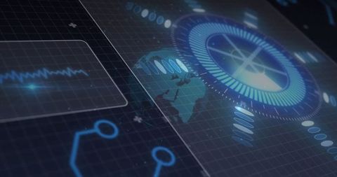 Futuristic HUD Interface with Holographic Globe and Data Elements