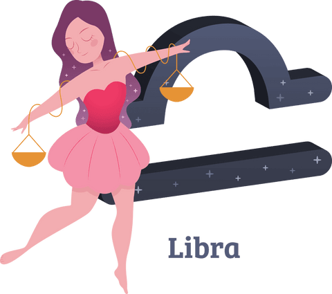 Transparent libra symbol with elegant woman balance illustration