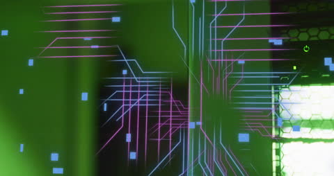 Abstract Circuit Board Animation Over Computer Servers