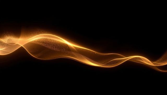 Intertwining Glowing Golden Waves in Dark Void