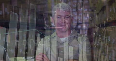 Senior Worker in Warehouse Amidst Data Visualization - Download Free Stock Images Pikwizard.com