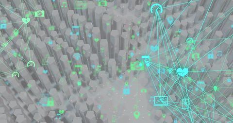 Futuristic Digital Network with Icons and Structures - Download Free Stock Images Pikwizard.com