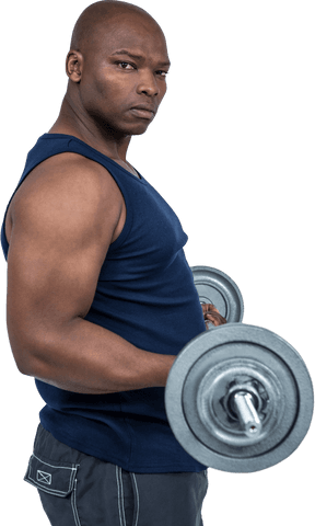 Strong African American Man Lifting Dumbbell with Confidence Transparent