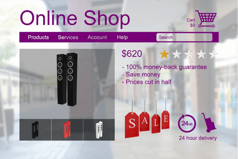 transparent online shopping page featuring speakers and sale tags - Download Free Stock Videos Pikwizard.com