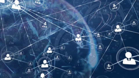 Global Network Connections with People Icons Overlaying Earth