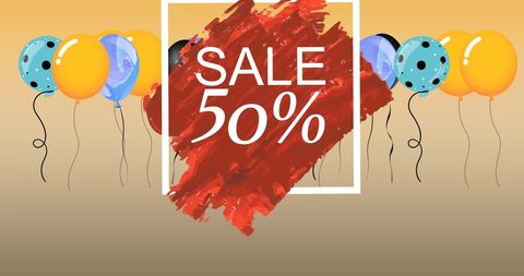 Decorative Sale Banner with 50% Discount and Balloons