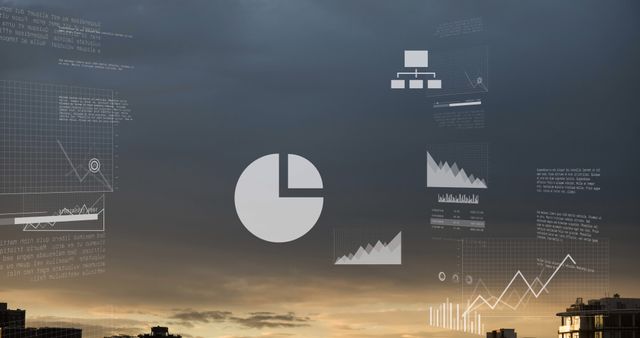 Digital Data Visualization Over Urban Skyline During Sunset - Download Free Stock Images Pikwizard.com