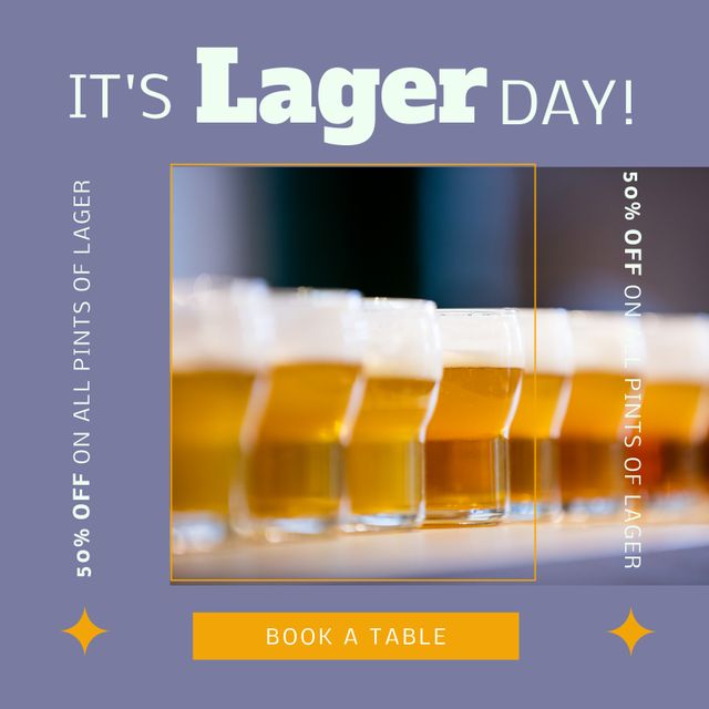 Lager Day Promotional Poster with Beer Mugs and Discounts - Download Free Stock Templates Pikwizard.com