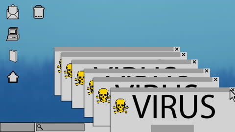 Animated Virus Pop-up Threat on Computer Interface