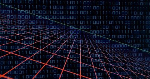 Digital Grid with Binary Code and Holographic Lines - Download Free Stock Images Pikwizard.com