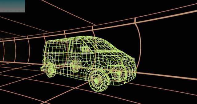 Wireframe Van Model in Futuristic Digital Tunnel Interface - Download Free Stock Images Pikwizard.com