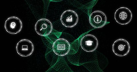 Neon Icons of Digital Network Connections on Black Background - Download Free Stock Images Pikwizard.com