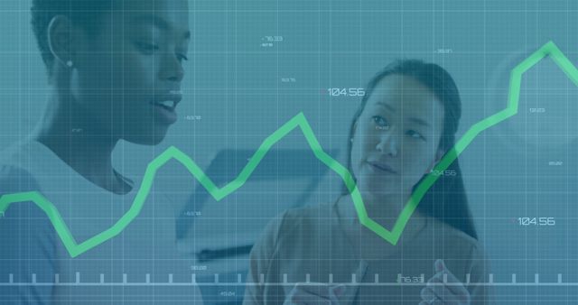 Businesswomen Analyzing Financial Data with Digital Graph Overlay - Download Free Stock Images Pikwizard.com