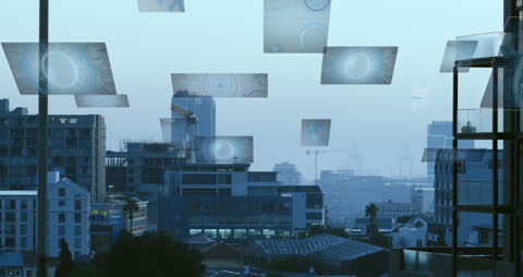 Digital Data Visualizations Over City Skyline