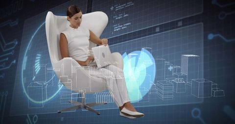 Futuristic technology concept with woman engaged in virtual design