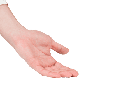 Outstretched women's hand on transparent background for welcome concept