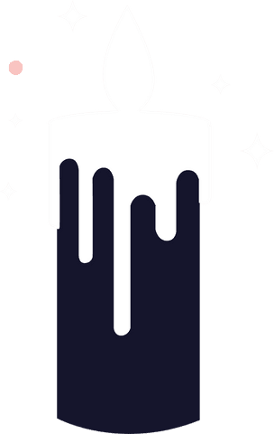 Minimalist candle with dripping wax and sparkles on transparent background