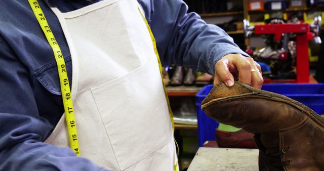 Cobbler repairing a shoe in workshop 4k