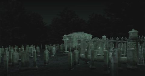 Eerie Cemetery with Tombstones Under Moonlight