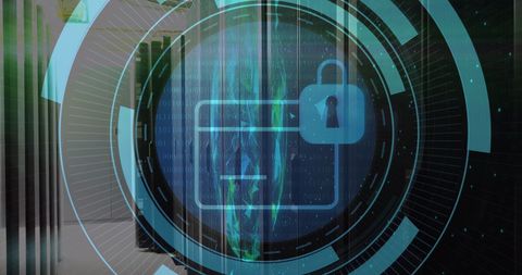 Digital Security Icon Overlaid on Data Center Servers - Download Free Stock Images Pikwizard.com