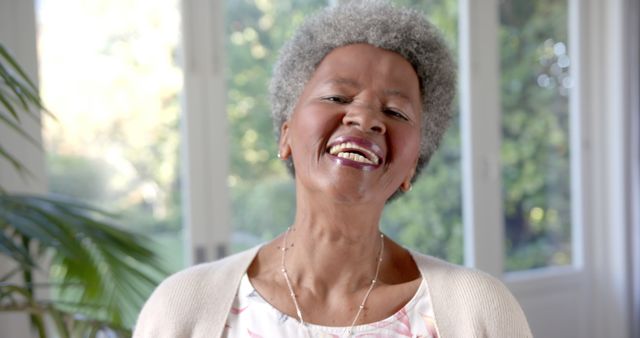 Smiling Elderly Woman Enjoying a Bright Day Indoors - Download Free Stock Images Pikwizard.com