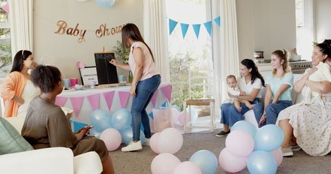 Joyful Multiethnic Women Celebrating Baby Shower