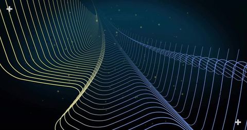 Mapping Data Flow with Neon Wireframe Ribbons and Gradient Waveforms for Tech Backgrounds
