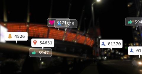 Floating Social Media Icons over City Night Traffic