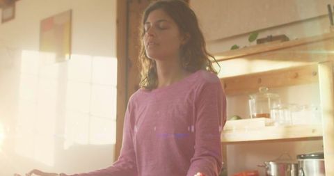 Woman Meditating Indoors Embracing Peaceful Atmosphere