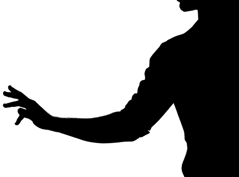 Illustration features silhouette of man holding one arm out and pointing on transparent background. Useful for business presentations, lifestyle blogs, or promotional materials needing visual element with clarity and adaptability.