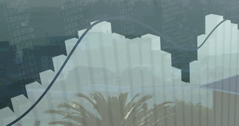 Cityscape Illustration Over Data and Graph Interface