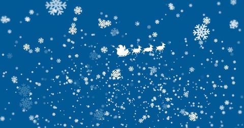 Santa's Sleigh with Reindeer Flying Through Festive Snowy Sky - Download Free Stock Images Pikwizard.com