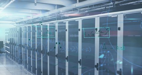Mathematical Equations Overlay on Server Room Network in Tech Center - Download Free Stock Images Pikwizard.com