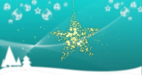 Golden Glittering Star in Abstract Winter Wonderland