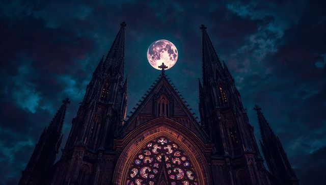 Gothic cathedral under enchanting moonlit sky