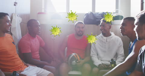 Soccer Teammates Analyzing Pandemic Impact in Locker Room