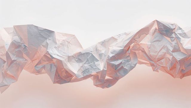 Abstract Crumpled Sculpture with Metallic Texture in Studio Setting