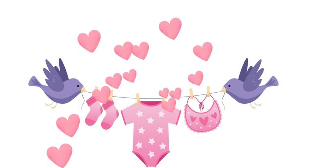 Cute Birds Holding Baby Clothes with Floating Hearts on White Background - Download Free Stock Images Pikwizard.com