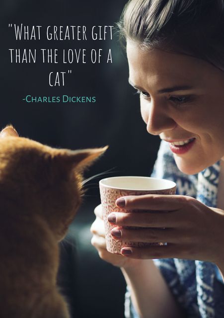 Woman Enjoying Tea with Cat Highlighting Comfort and Love - Download Free Stock Templates Pikwizard.com