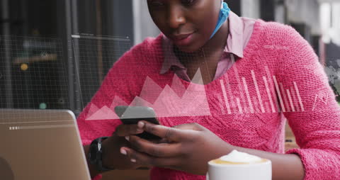 Woman Analyzing Financial Data on Smartphone with Graphical Interface