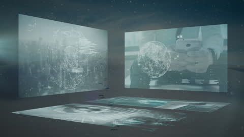 Futuristic Interface Concept with Snow Falling and Night Cityscape